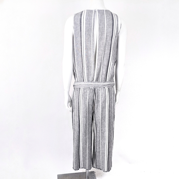 Cloth & Stone Linen Stripe Jumpsuit NEW L Gray - Picture 5 of 15